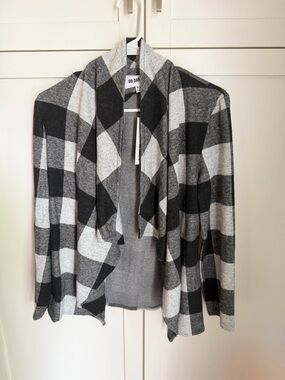 BB Dakota Black & Gray Plaid Draped Open Cardigan